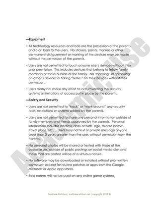 —Equipment
• All technology resources and tools are the possession of the parents
and is on loan to the users.  No sticker...