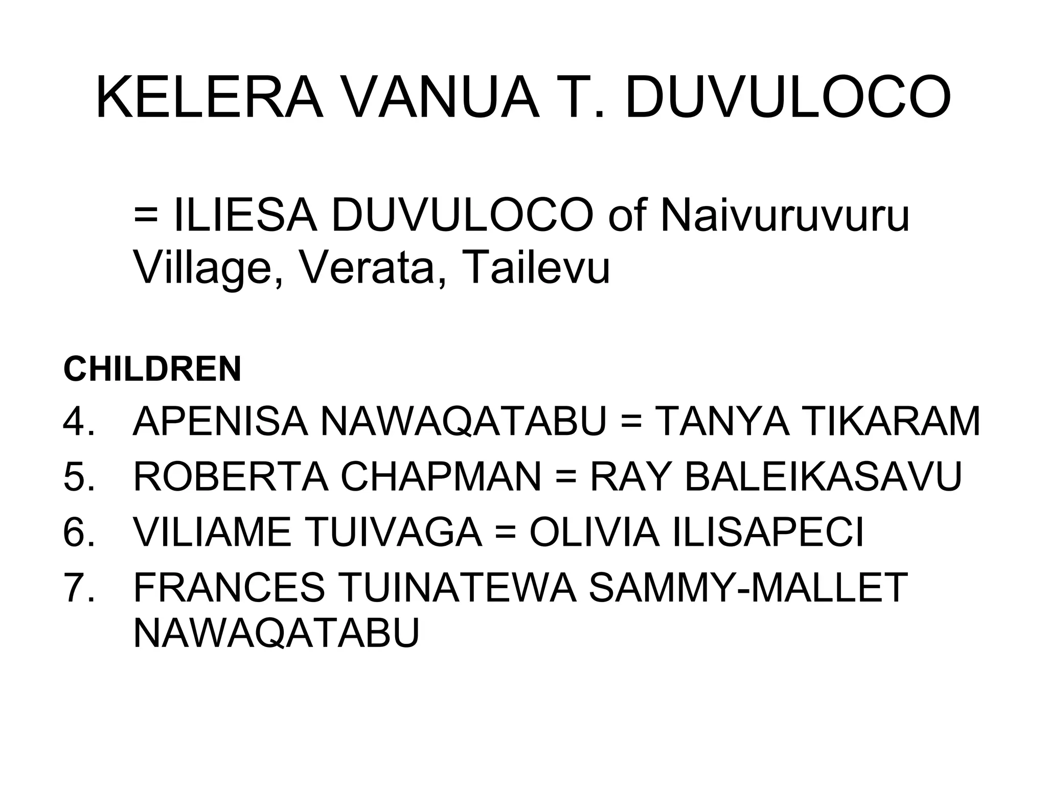 Family Tree Mereleba Tuivaga | PPT