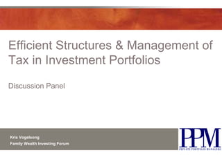 Efficient Structures & Management of Tax in Investment Portfolios  Discussion Panel Kris Vogelsong Family Wealth Investing Forum 