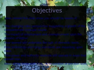 Objectives
Have viewed this slide show you should be aware of:

The changing roles perspective suggesting a growth of the
companionate conjugal couple.
The impact of employment and unemployment upon the
division of labour.
How women still undertake the bulk of domestic tasks.
How technology and living standards are impacting upon
roles.
How power and authority relations still operate in ways that
benefit men.
Ideas of the 'triple shift' FamilyandCultureWeek5
                           through recognition of emotion work. 2
 