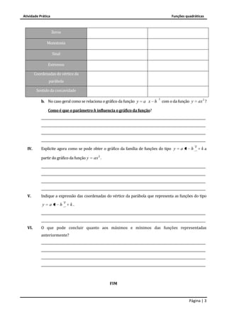 Sentido Ax Famílias de funções quadráticas | DOCX