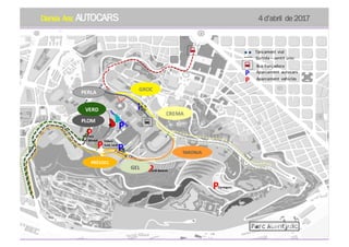 Dansa Ara: AUTOCARS 4 d’abril de 2017
P
P
P
P
Tancament vial
Sortida	– sentit	únic
Bus	llançadora
P Aparcament	 autocars
Aparcament	 vehiclesP
Pedrera	
del	Mussol
Jardí	Botànic
Feixes
Sant	Jordi
P
Tarongers
P
P
PLOM
PERLA
VERD	
CREMA
GEL
GROC
PRÉSSEC
TARONJA
 