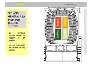 SITUACIÓ
GENERAL A LA
PISTA PER
COLORS
1r TORN
AV.	DE	
L’ESTADI
AV.	DE	
L’ESTADI
ESCOLESESCOLES
ESCOLESESCOLES
ESCOLESESCOLES
ESCOLESESCOLES
Els familiars
podran seure on
vulguin a les
grades.
No es reservaran
les cadires per cap
centre.
DansaAra 4 d’abrilde 2017
 