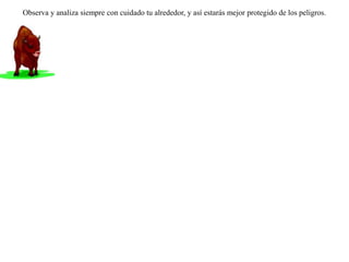 Pensando el león como capturar un toro muy corpulento, decidió utilizar la astucia. Le dijo al toro que había sacrificado un carnero y que lo invitaba a compartirlo. Su plan era atacarlo cuando se hubiera echado junto a la mesa.LLegó al sitio el toro, pero viendo sólo grandes fuentes y asadores, y ni asomo de carnero, se largó sin decir una palabra. Le reclamó el león que por qué se marchaba  así, pues nada le había hecho.-- Sí que hay motivo -- respondió el toro --, pues todos los preparativos que has hecho no son para el cuerpo de un carnero, sino para el de un toro. Observa y analiza siempre con cuidado tu alrededor, y así estarás mejor protegido de los peligros. 