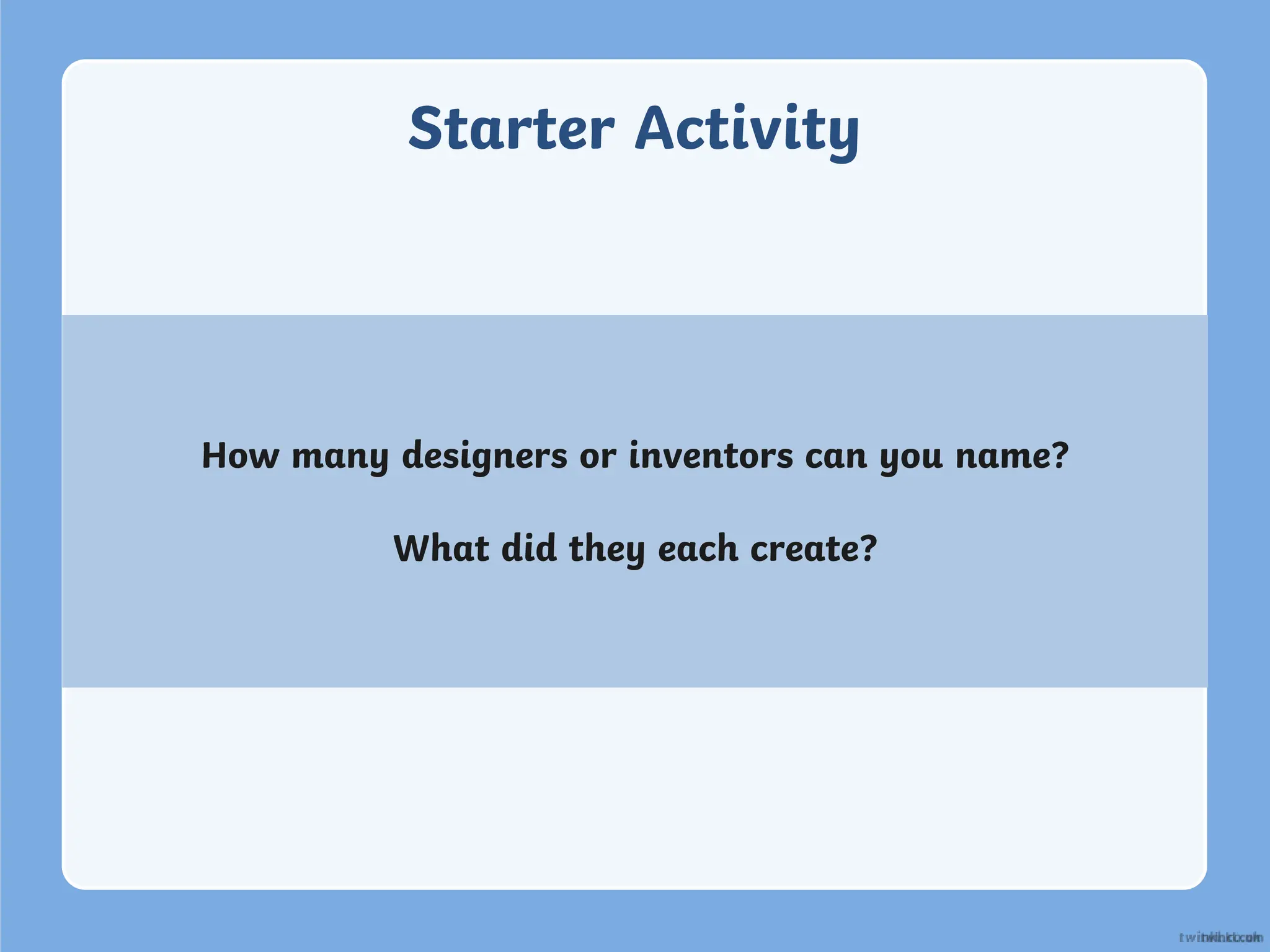 Starter Activity
How many designers or inventors can you name?
What did they each create?
 