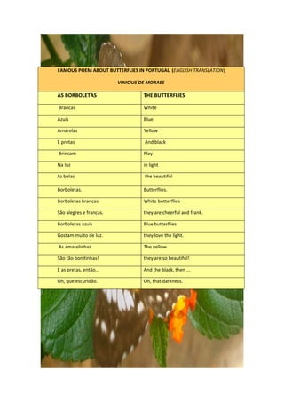 Famous poem about butterflies in portugal