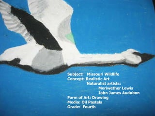Subject:  Missouri Wildlife Concept: Realistic Art Naturalist artists: Meriwether Lewis John James Audubon Form of Art: Dr...