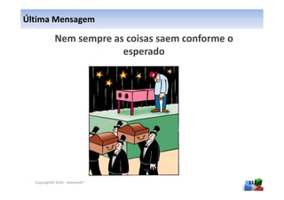 Última Mensagem

             Nem sempre as coisas saem conforme o
                          esperado




  Copyright© 2010 - Anelosoft®                      111
 