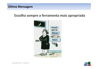 Última Mensagem

     Escolha sempre a ferramenta mais apropriada


                                 Atrasado



                                 Bêbado



                                  Batom




  Copyright© 2010 - Anelosoft®                     117
 