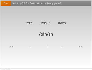Velocity 2012 - Down with the fancy pants!




                                  stdin        stdout         stderr


    ...