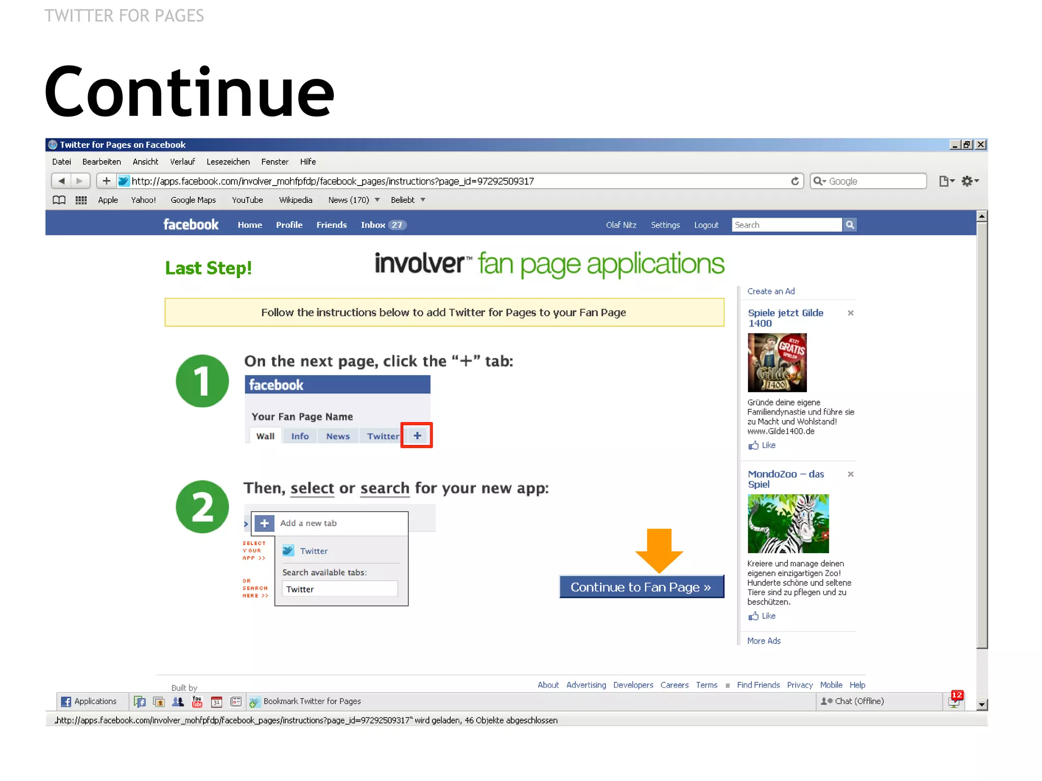 Continue TWITTER FOR PAGES 