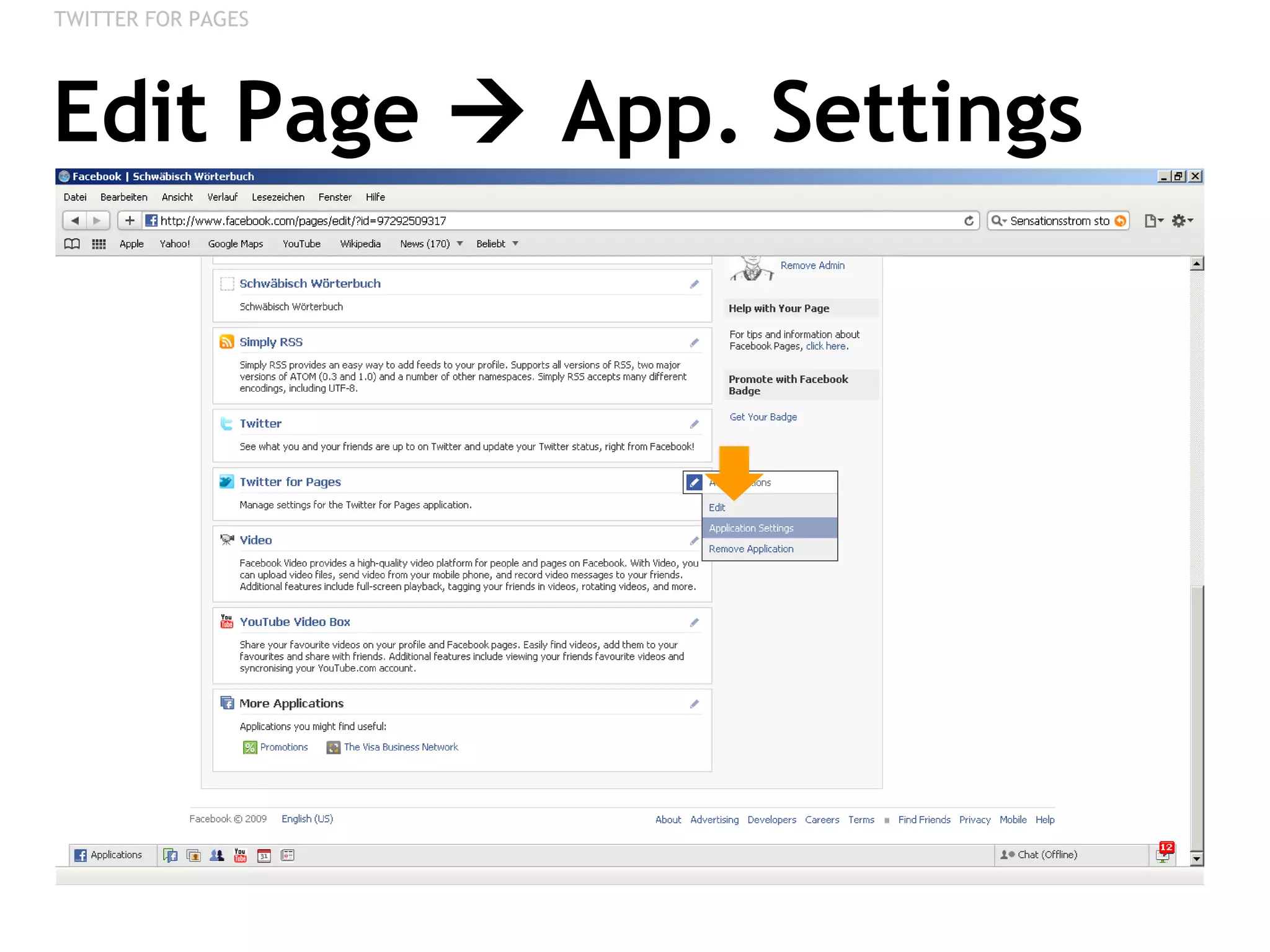 Edit Page    App. Settings TWITTER FOR PAGES 