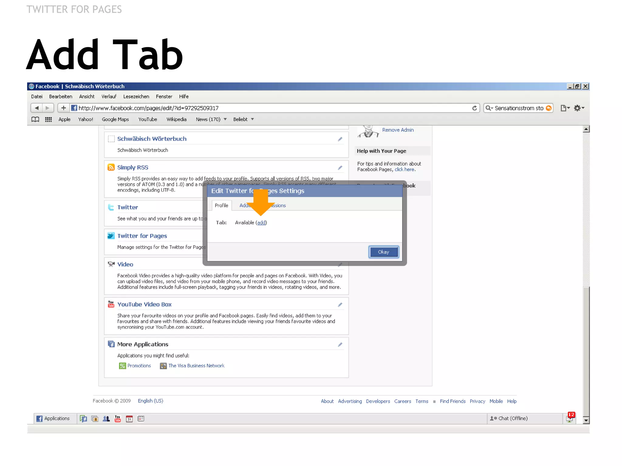 Add Tab TWITTER FOR PAGES 