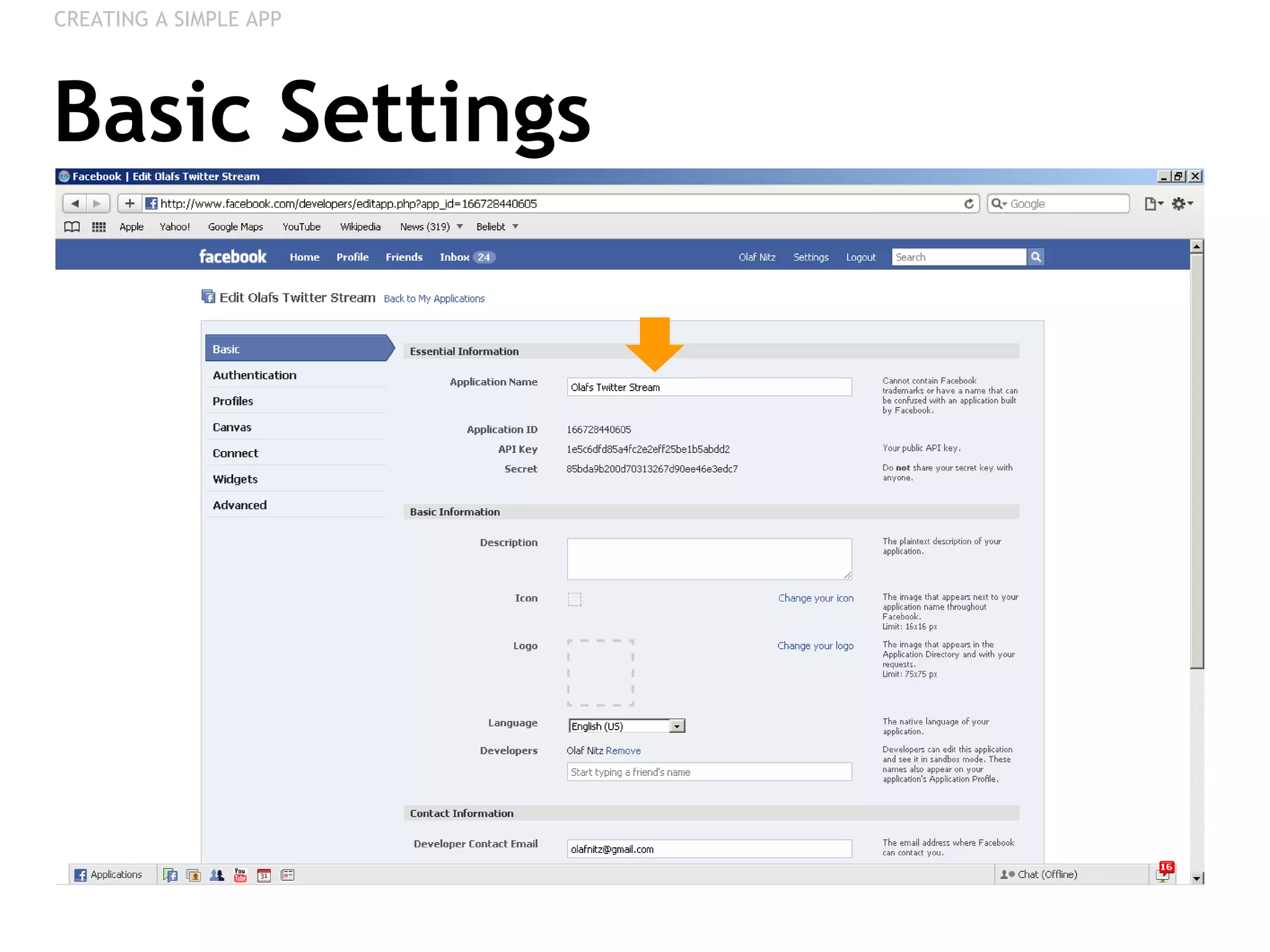 Basic Settings CREATING A SIMPLE APP 