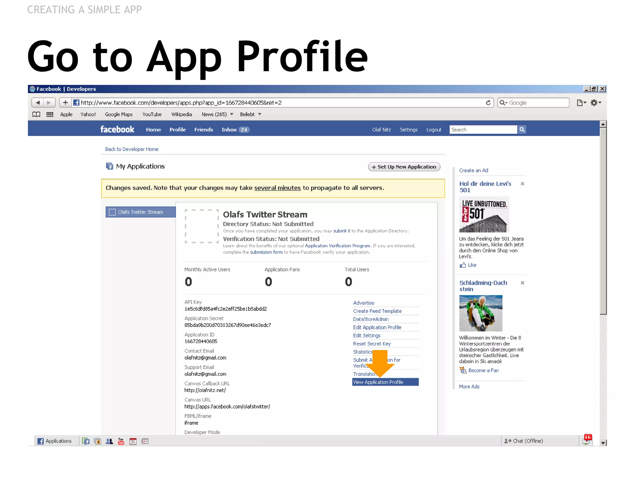 Go to App Profile CREATING A SIMPLE APP 