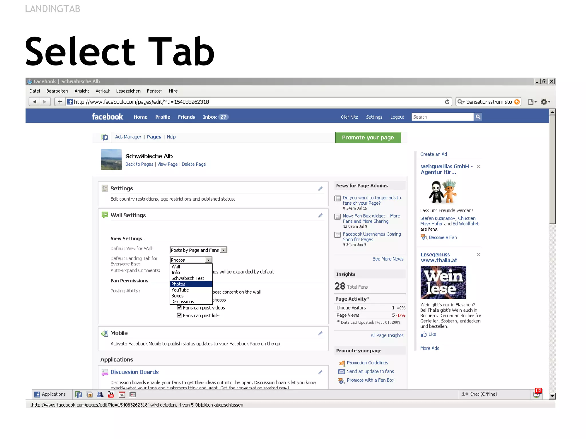 Select Tab LANDINGTAB 