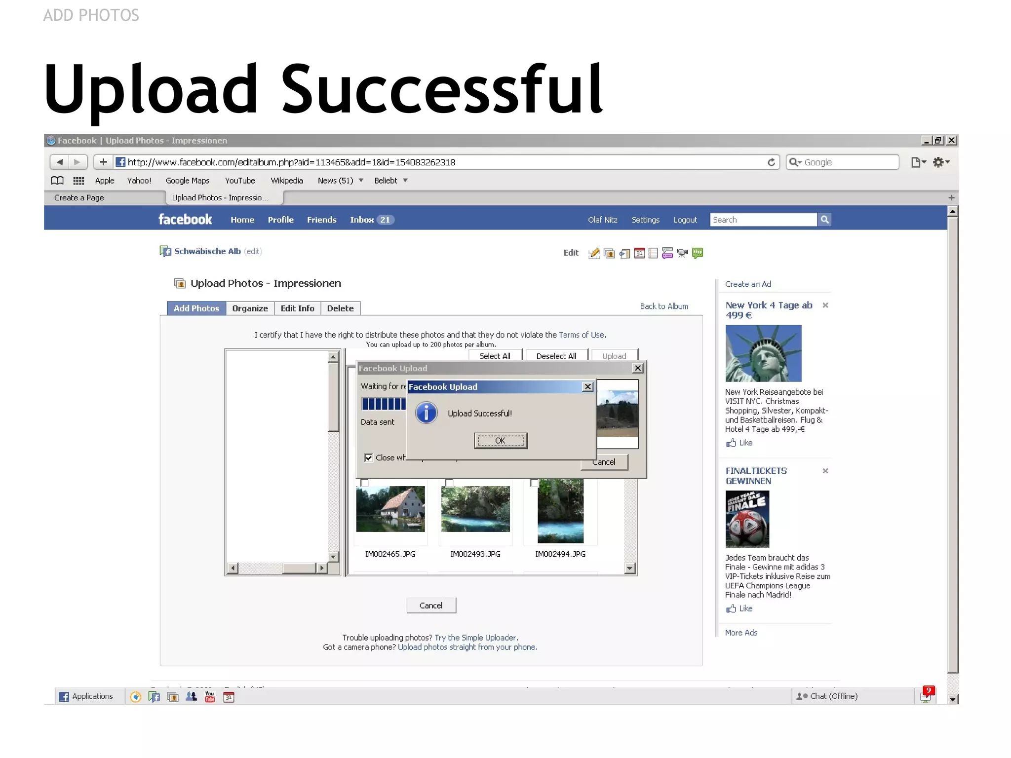 Upload Successful ADD PHOTOS 