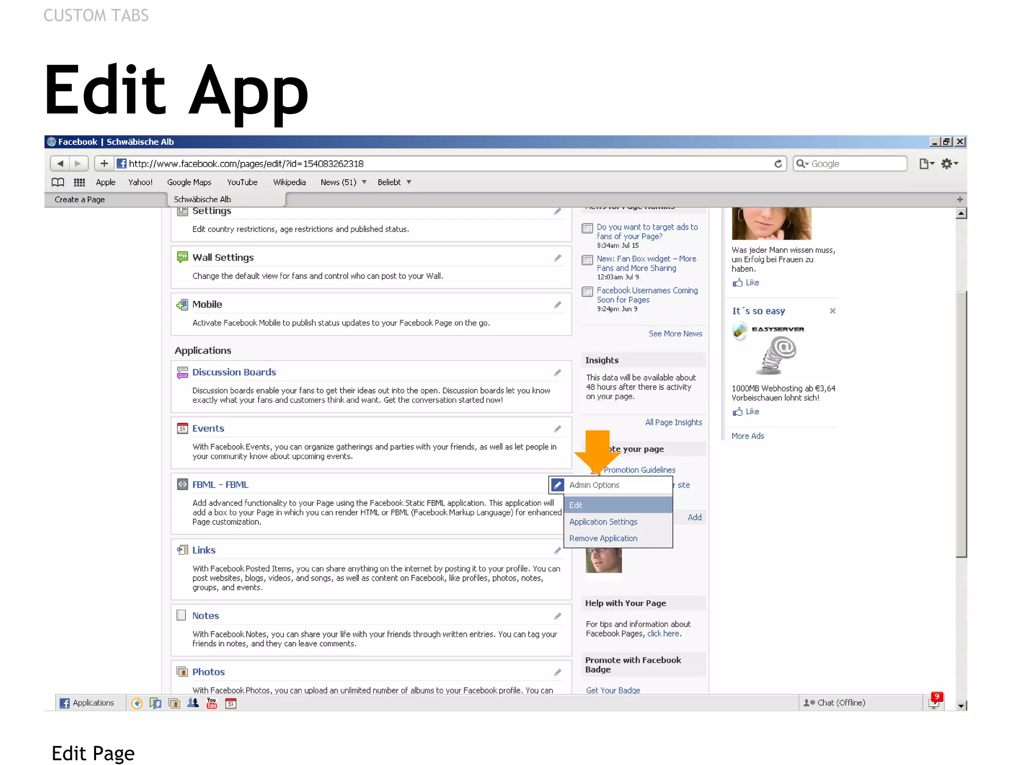 Edit App Edit Page CUSTOM TABS 