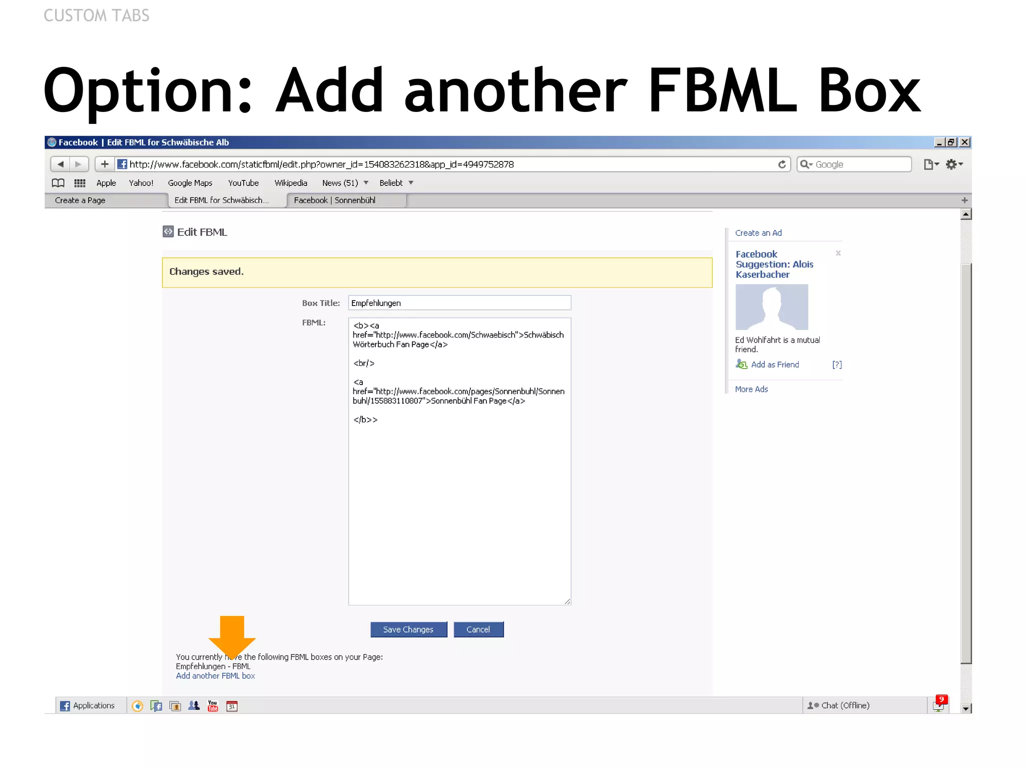 Option: Add another FBML Box CUSTOM TABS 