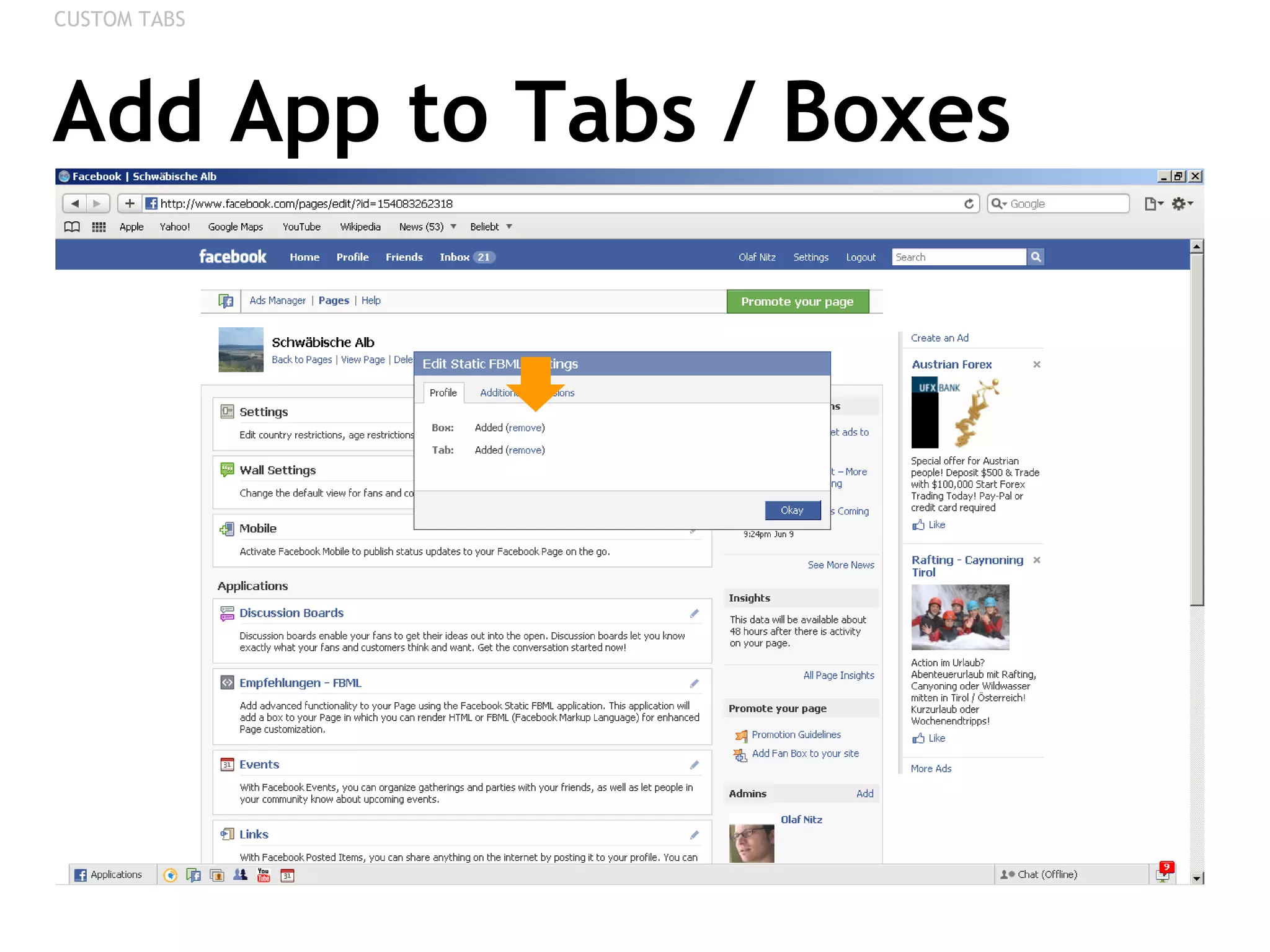 Add App to Tabs / Boxes CUSTOM TABS 