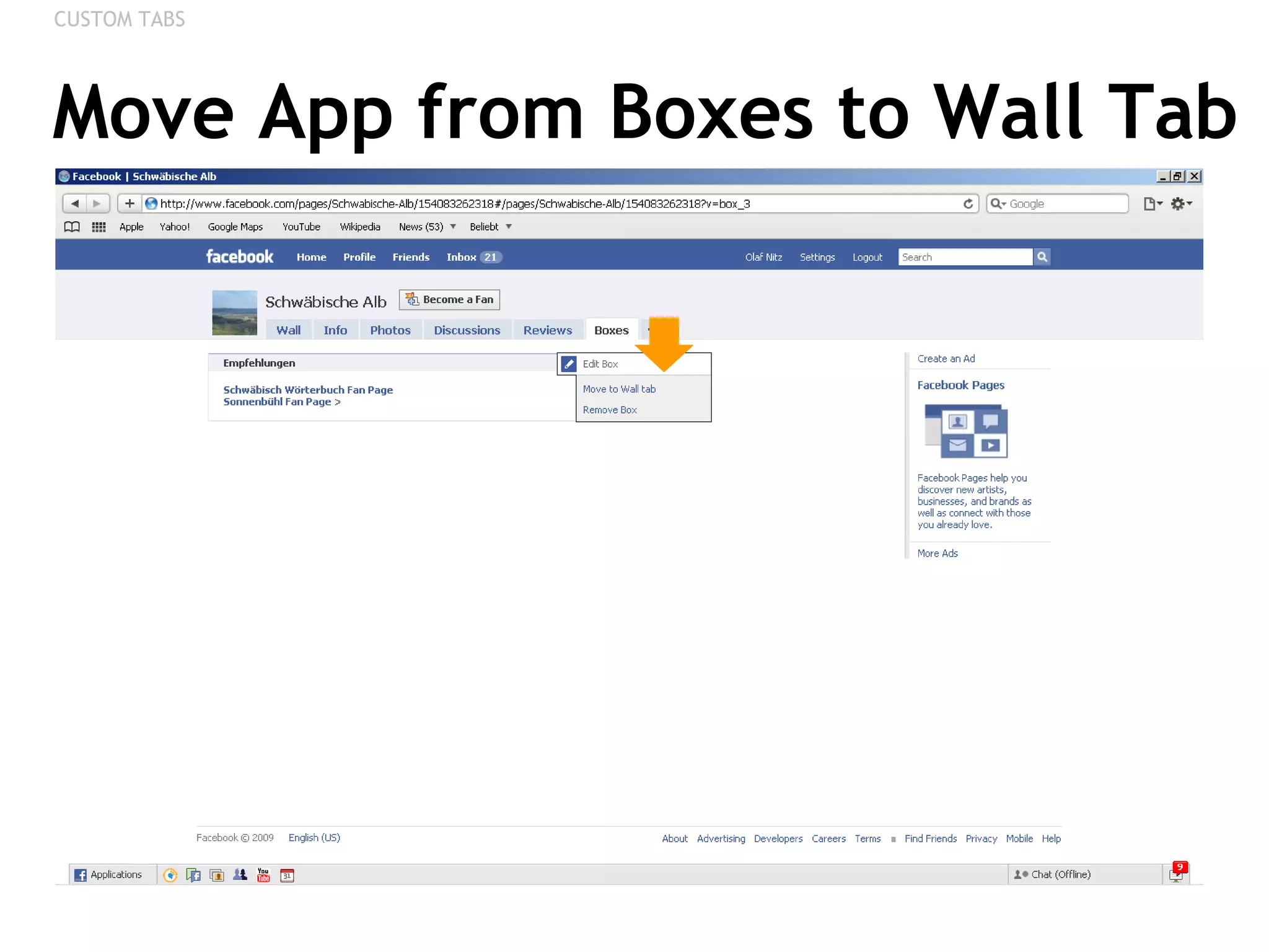 Move App from Boxes to Wall Tab CUSTOM TABS 