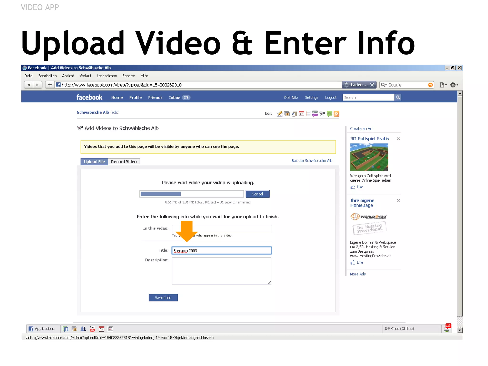 Upload Video & Enter Info VIDEO APP 
