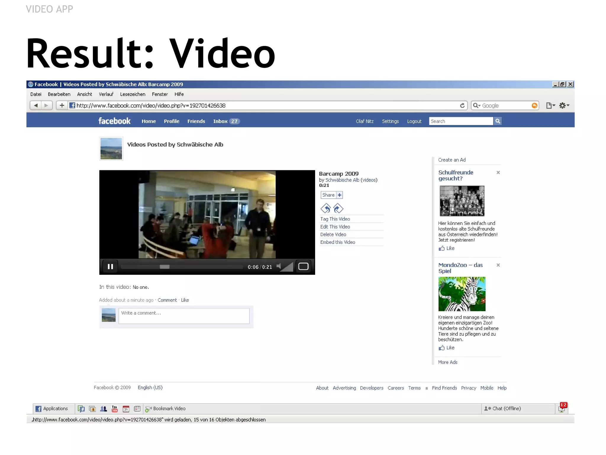 Result: Video VIDEO APP 