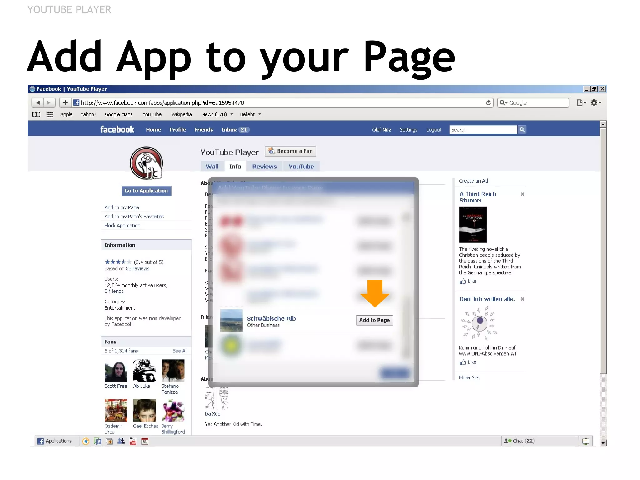 Add App to your Page YOUTUBE PLAYER 