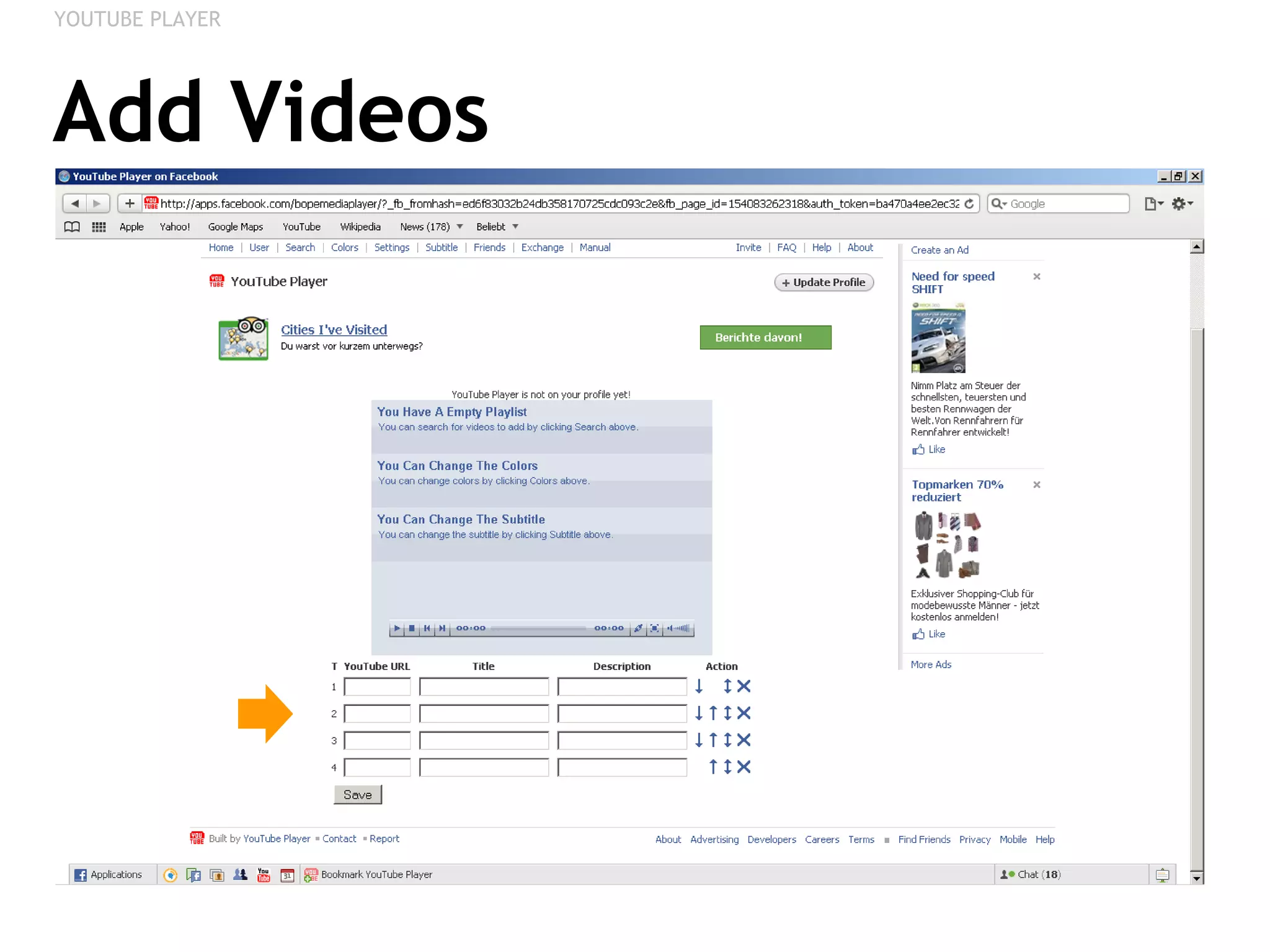 Add Videos YOUTUBE PLAYER 