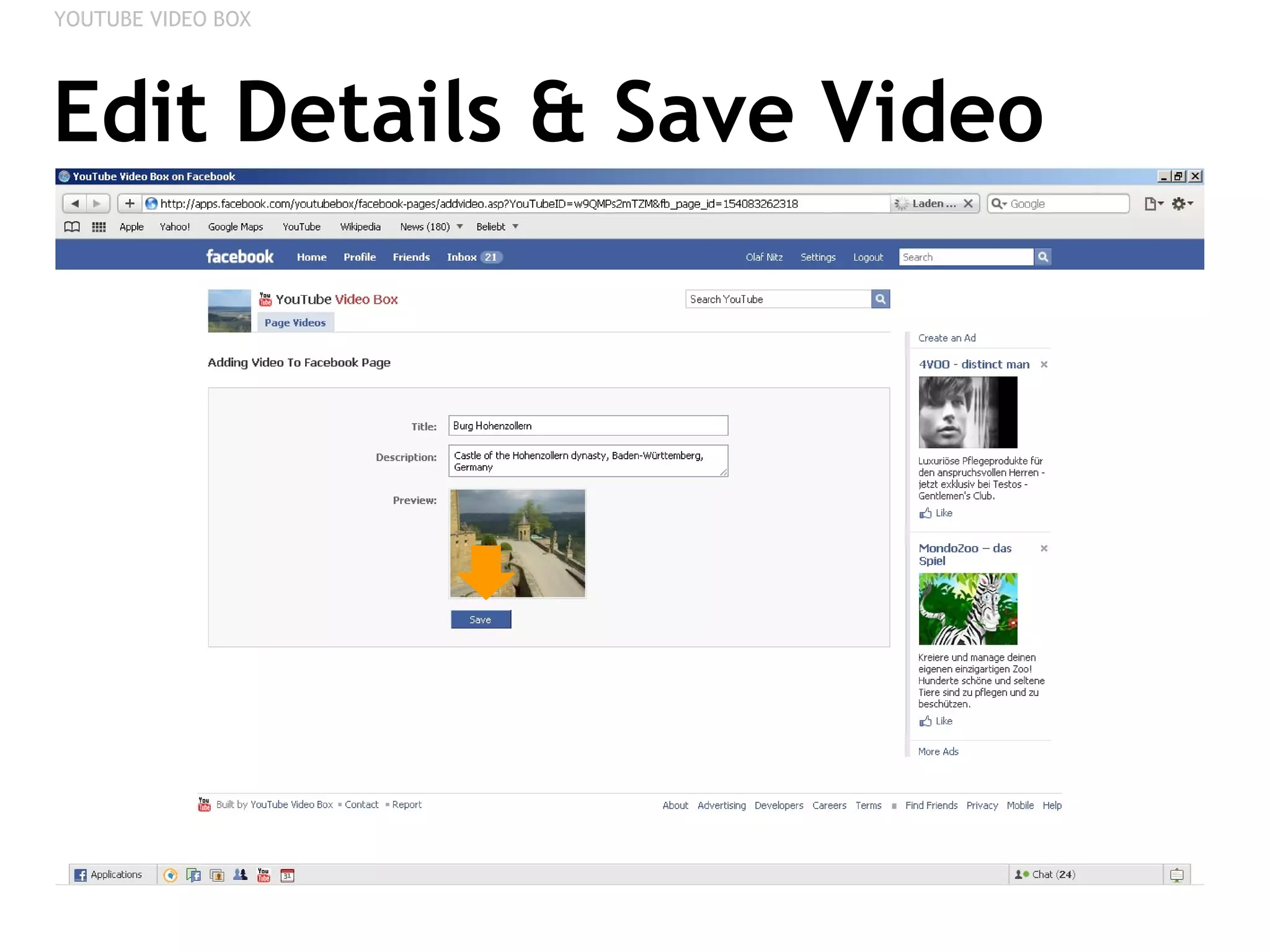 Edit Details & Save Video YOUTUBE VIDEO BOX 