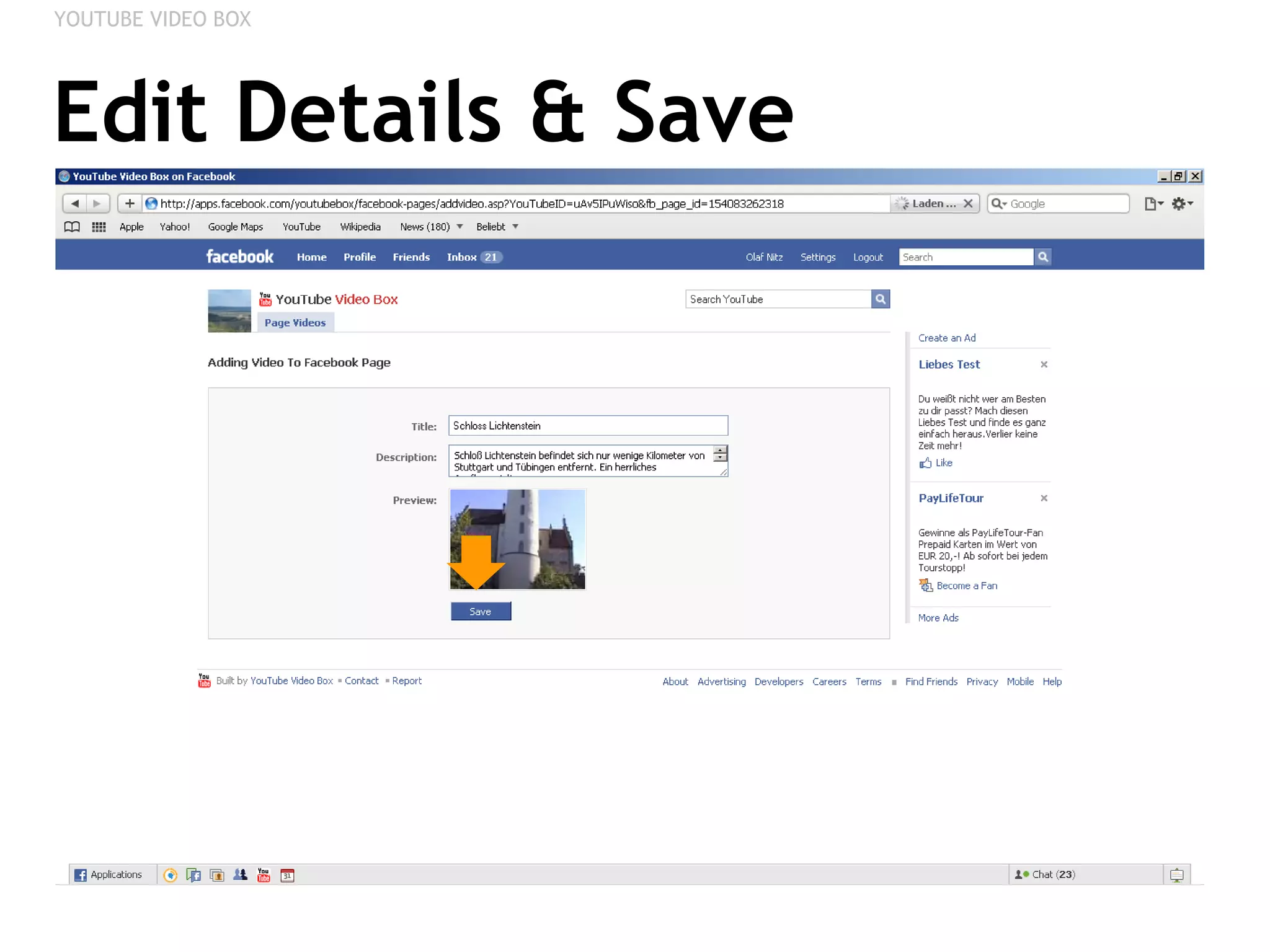 Edit Details & Save YOUTUBE VIDEO BOX 