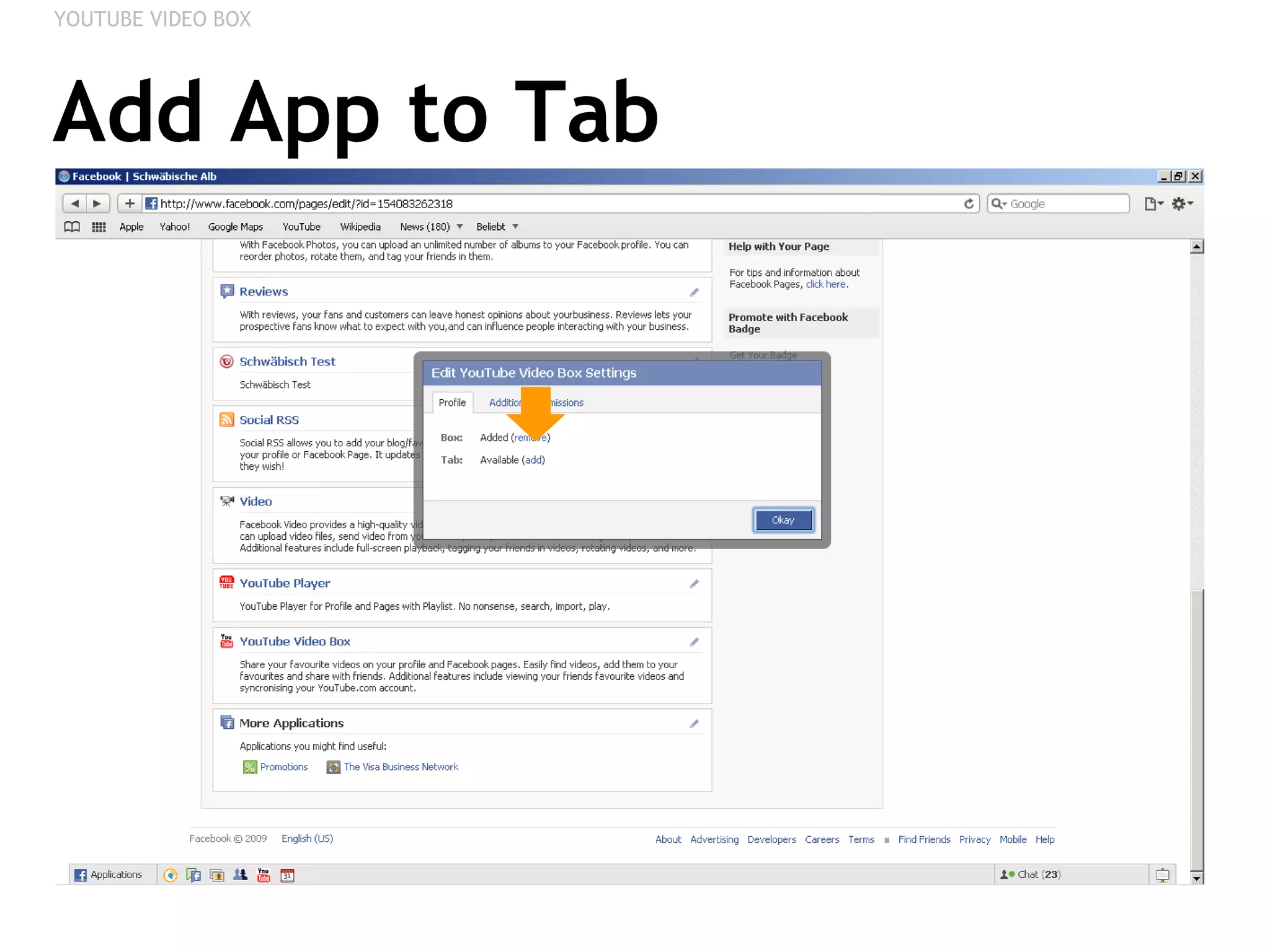 Add App to Tab YOUTUBE VIDEO BOX 