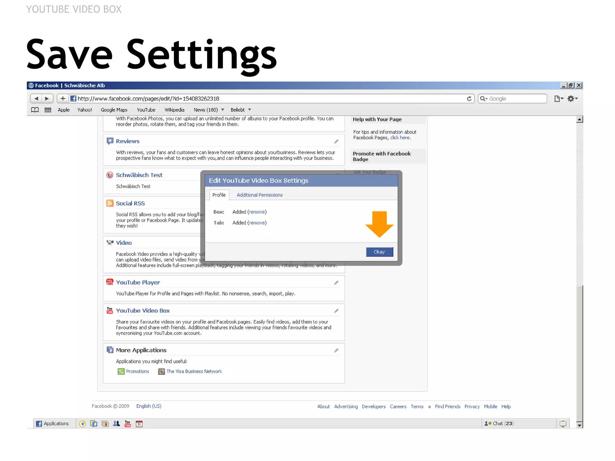 Save Settings YOUTUBE VIDEO BOX 