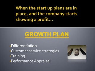 When the start up plans are in place, and the company starts showing a profit...Growth PlanDifferentiation