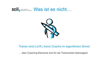 Was ist es nicht…




Trainer sind (i.d.R.) keine Coachs im eigentlichen Sinne!

… aber Coaching-Elemente sind für die Trainerarbeit übertragbar!
 