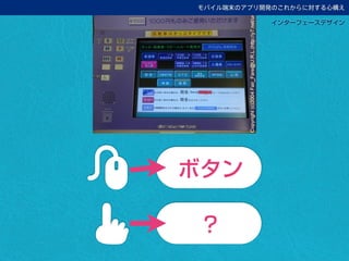 モバイル端末のアプリ開発のこれからに対する心構え
インターフェースデザイン
ボタン
？
 