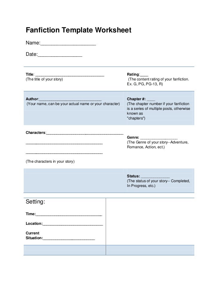 fanfiction template worksheet romance story template