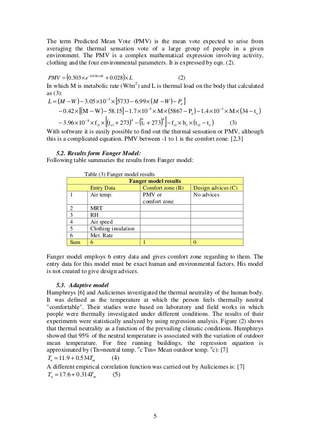 Fanger Comfert Equation