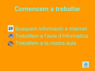 Comencem a treballar Busquem informació a Internet Treballem a l’aula d’informàtica Treballem a la nostra aula 