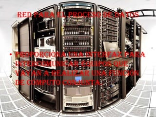 Red para el proceso de datos




• proporciona una interfaz para
  intercomunicar equipos que
  vayan a realizar una función
  de cómputo conjunta.
 