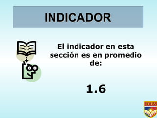 INDICADOR El indicador en esta sección es en promedio de: 1.6 