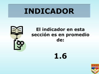 INDICADOR El indicador en esta sección es en promedio de: 1.6 