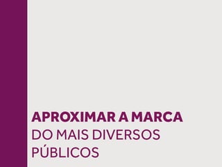 APROXIMAR A MARCA
DO MAIS DIVERSOS
PÚBLICOS
 