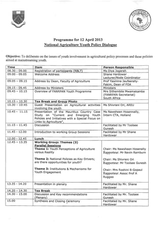 FANRPAN National Policy Dialogue Programme - Mauritius