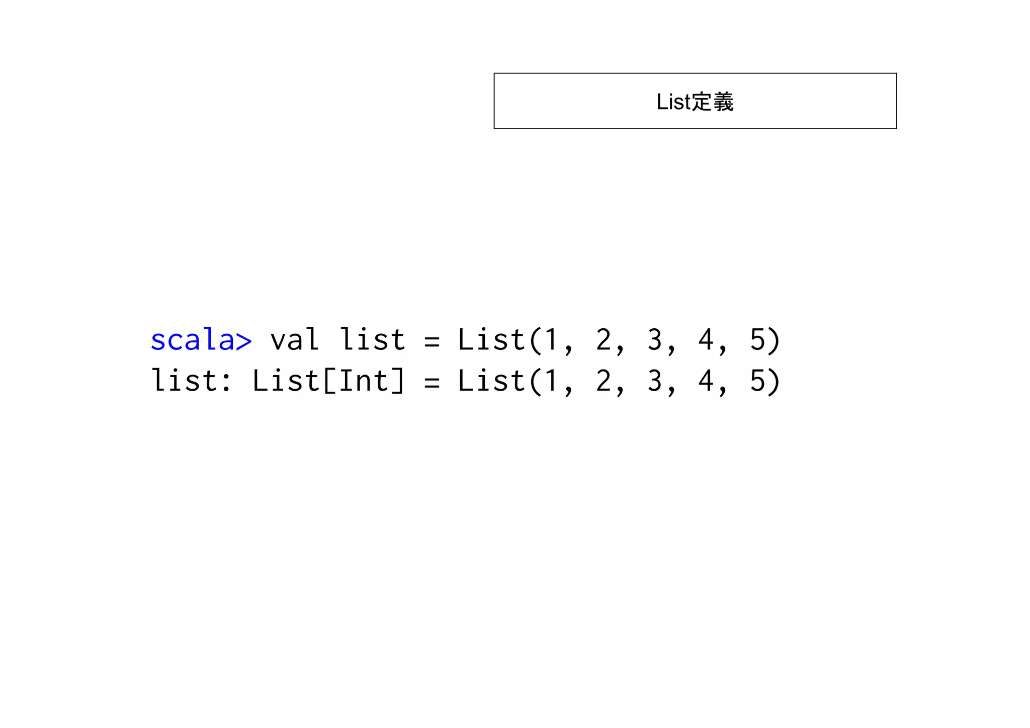 List定義




scala> val list = List(1, 2, 3, 4, 5)
list: List[Int] = List(1, 2, 3, 4, 5)
 