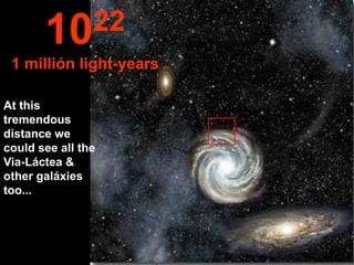 10 22
 1 millión light-years

At this
tremendous
distance we
could see all the
Via-Láctea &
other galáxies
too...
 