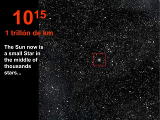 The Sun now is a small Star in the middle of thousands stars... 10 15 1 trillón de km 