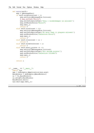 Fantasy cricket game using python(intershala project) | PDF