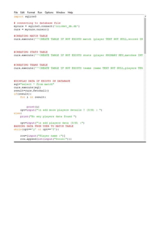 Fantasy cricket game using python(intershala project) | PDF