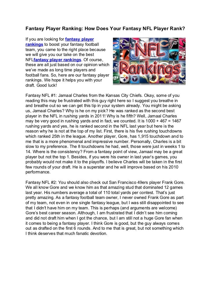 Fantasy Player Ranking How Does Your Fantasy NFL Player Rank?